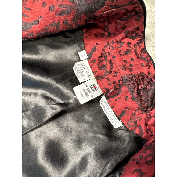Vintage Ungaro Parallele Brocade Red Black Floral Peplum Jacket Victorian Size 8 - Picture 7 of 8